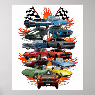 Poster Loucura por Carros! Carros Musculosos, Carros Clás