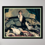 Pôster Louis Icart "Girl With Greyhounds" 16 x 20<br><div class="desc">Colorida,  Impressão de Art Deco de Louis Icart</div>