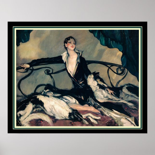 Pôster Louis Icart "Girl With Greyhounds" 16 x 20 (Frente)