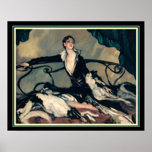 Pôster Louis Icart "menina com galgos" 16 x 20