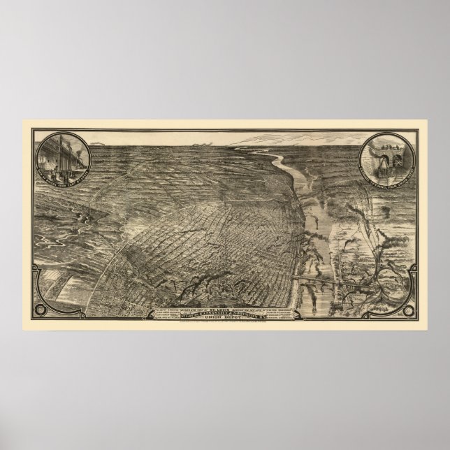 Pôster Louis, MO Panorâmica Map - 1876 (Frente)