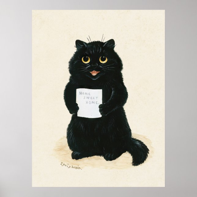 Poster Louis Wain Casa Doce Gato Negro Gato Engraçado (Frente)