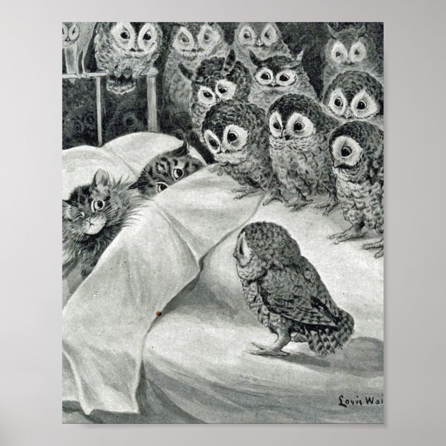 Poster Louis Wain Cat Nightmare Owl Bird (Frente)