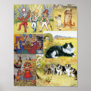 Poster Louis Wain Muitas Pinturas De Gato Divertido