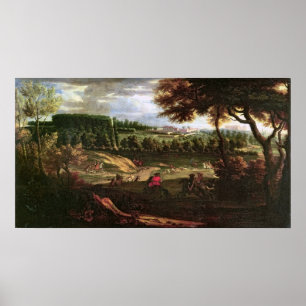 Poster Louis XIV que caçam em margoso com uma vista