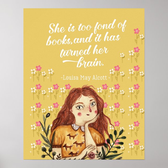 Poster Louisa May Alcott Book Lover Floral Art Print (Frente)
