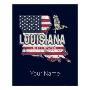 Pôster Louisiana com design vintage de pelicano dos EUA