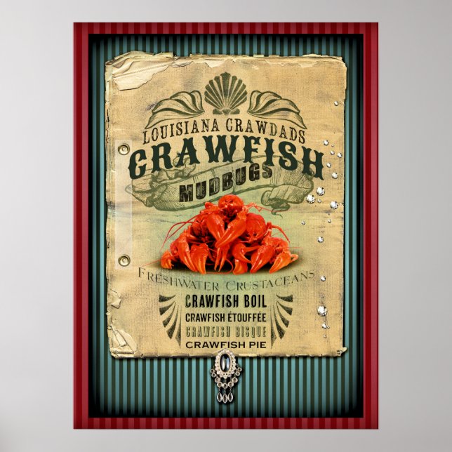 Poster Louisiana Crawfish New Orleans Cajun (Frente)