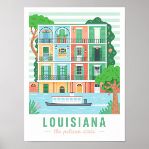 Poster Louisiana, Viagem de Verão do Estado Pelicano dos 