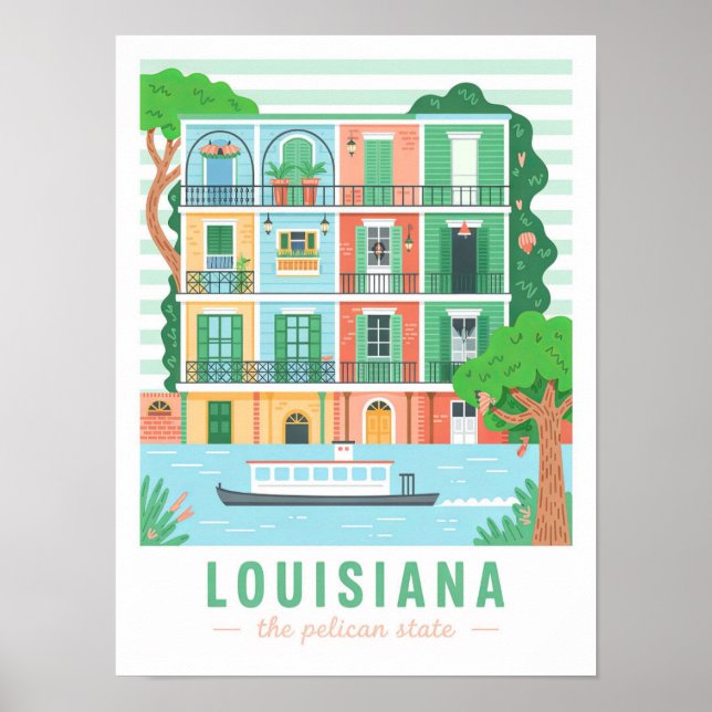 Poster Louisiana, Viagem de Verão do Estado Pelicano dos  (Frente)