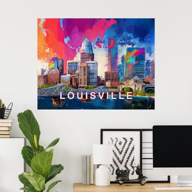 Poster Louisville Colorful Skyline Abstrato Art (Escritório em casa)