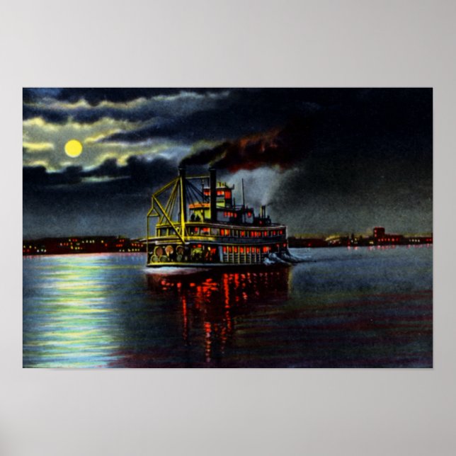 Poster Louisville Kentucky Moonlight sobre o Ohio (Frente)