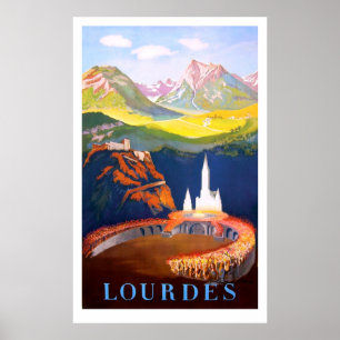 Poster Lourdes, Cidade e Igreja. Montanhas Pirenéus