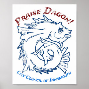 Poster Louvado Dagon Innsmouth Lovecraft Horror de Peixes