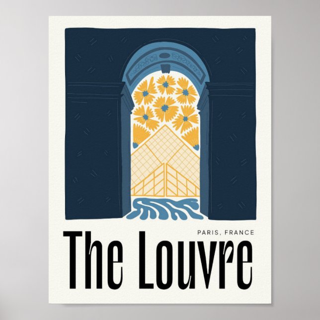 Poster Louvre Paris França abstrato viagem de arte floral (Frente)