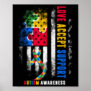 Poster Love Accept Support Autism Awarness Mês Fita