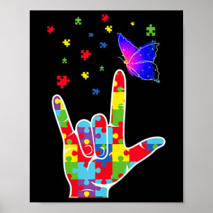Poster Love ASL Sinal Language Quebra-cabeça Butterfly Au