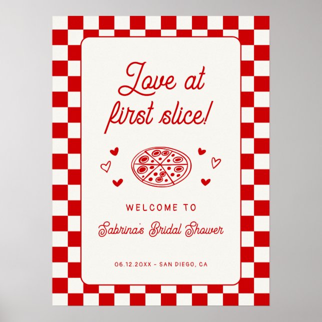 Poster Love at First Slice Pizza Bridal Shower Welcome (Frente)