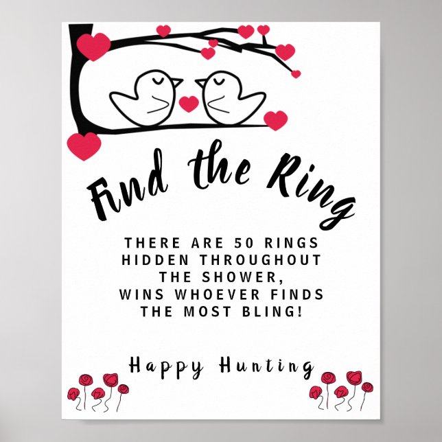 Poster Love Bird Find the Ring Bridal Shower Game Sign (Frente)