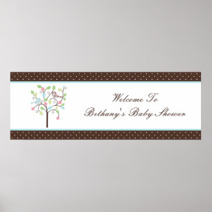 Pôster Love Bird Tree Polka Dots Baby Shower Banner