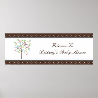 Pôster Love Bird Tree Polka Dots Baby Shower Banner
