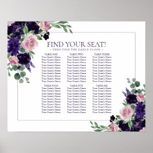 Poster Love Bloom   Elegant Burgundy Floral Seating Chart