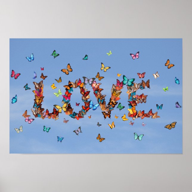 Poster LOVE Blue Sky Butterflies | Inspirational Hope Art (Frente)