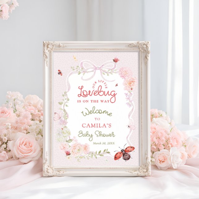 Poster Love Bug Blush Pink Floral Baby Shower Welcome  (Criador carregado)