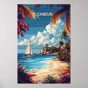 Poster Love Cancun Mexico Art Vintage Illustration Viagem