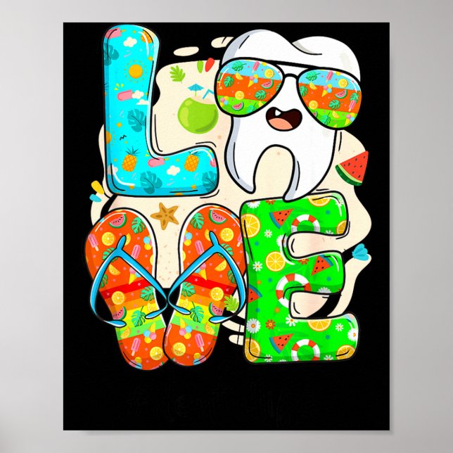 Poster Love Dental Life Cute Tooth Flip Flops Summer Dent (Frente)