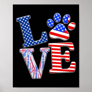 Poster Love Dog Paw American Flag Tie Dye Dog Lover 4º O