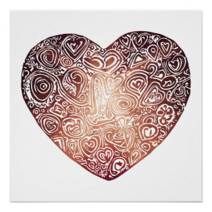 Pôster Love Doodle Heart Abstrato Art