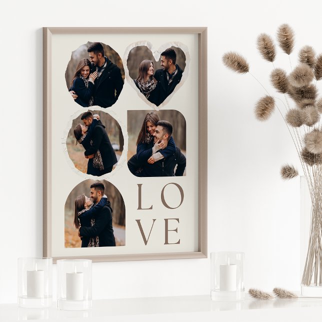 Poster Love Elegant Personalised Photo Collage Beige (Criador carregado)