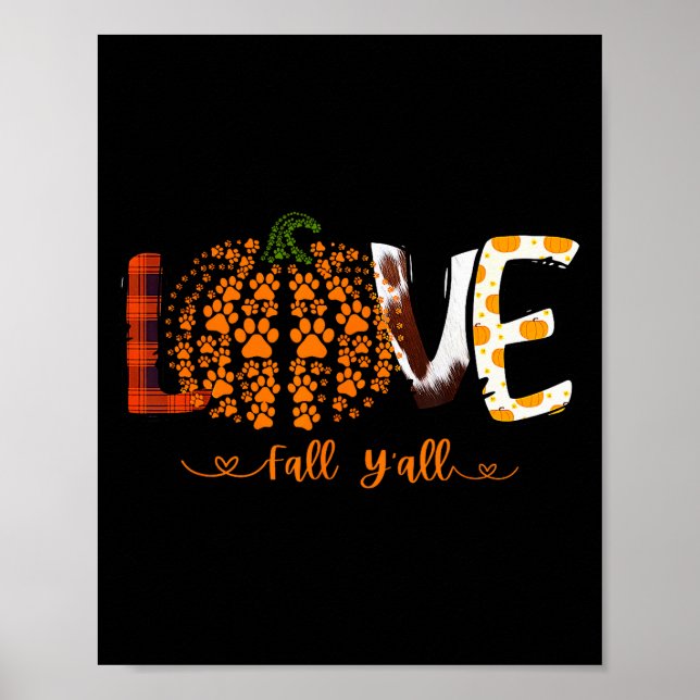 Poster Love Fall Y'all Pumpkin Dog Paw Print Autumn Falli (Frente)