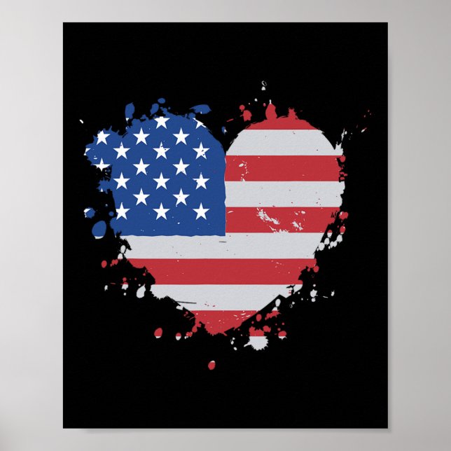 Poster Love Flag Usa Heart, 4 De Julho, American Proud Gi (Frente)