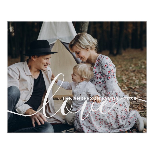 Pôster 'Love' Foto personalizada da família com nome pers (Frente)