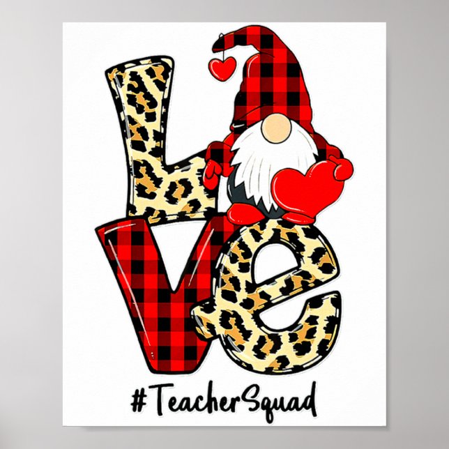 Poster Love Gnome Teacher Squad Happy Valentine Gnome Tea (Frente)
