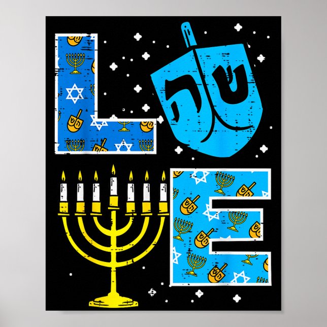 Poster Love Hanukkah Dreidel Menorah Jewish Chanukah Men  (Frente)