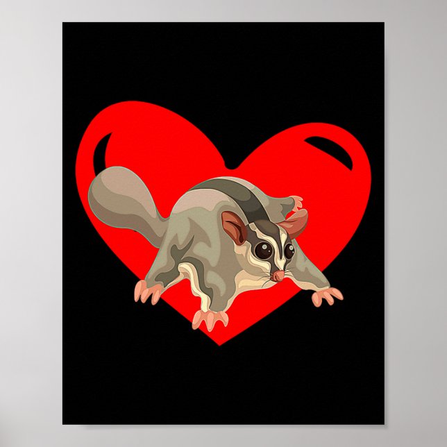 Poster Love Heart Graphic Valentines Day Sugar Glider Bo  (Frente)