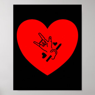 Poster Love Heart Hand Signal Language Audição Perda