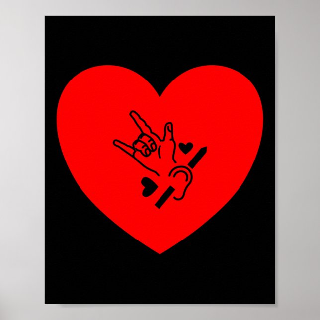 Poster Love Heart Hand Signal Language Audição Perda (Frente)