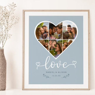 Poster Love Heart Photo Collage Grid Casal Blue