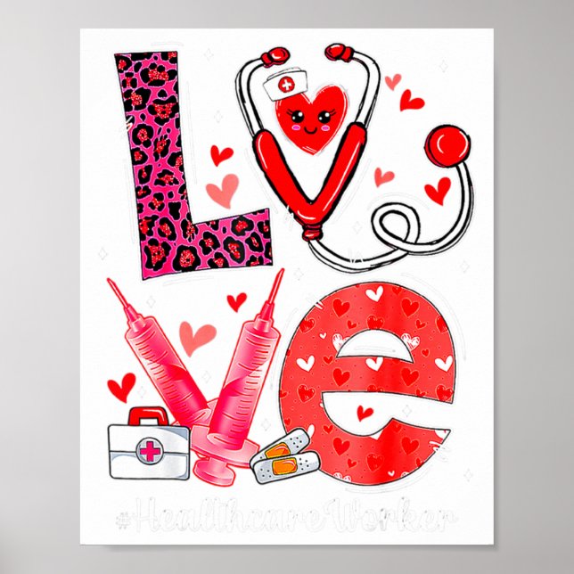 Poster Love Heart Stethoscope Healthcare Worker Funny Val (Frente)