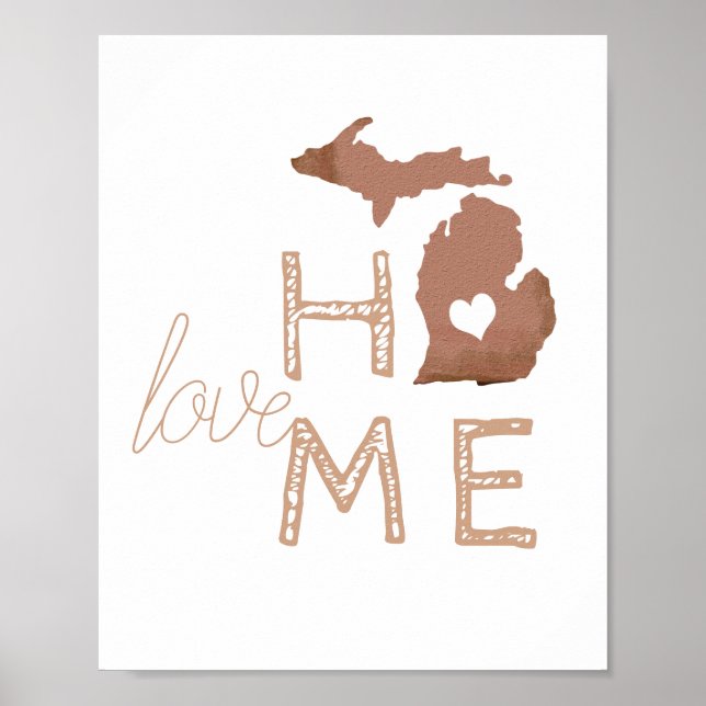 Poster Love Home Michigan Heart Copper White (Frente)