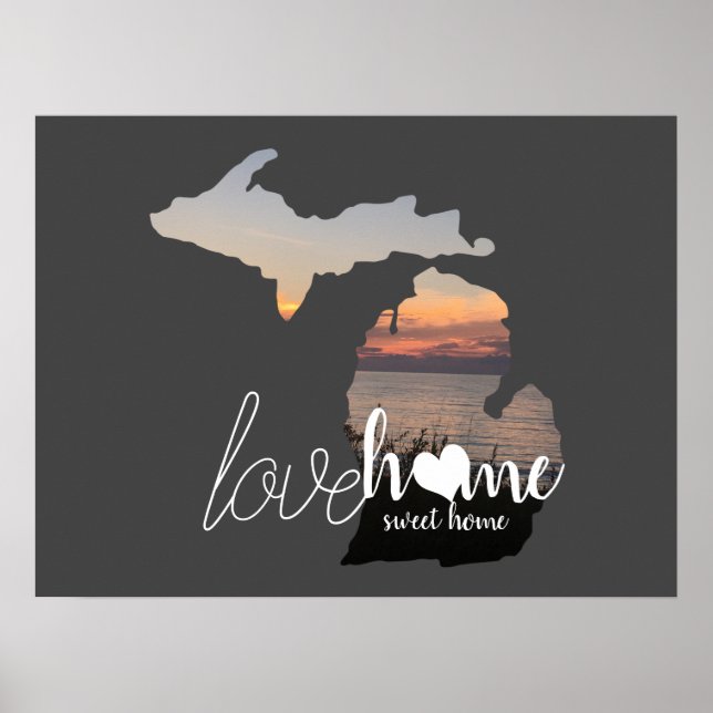 Poster Love Home Sweet Home Silhouette de Michigan (Frente)