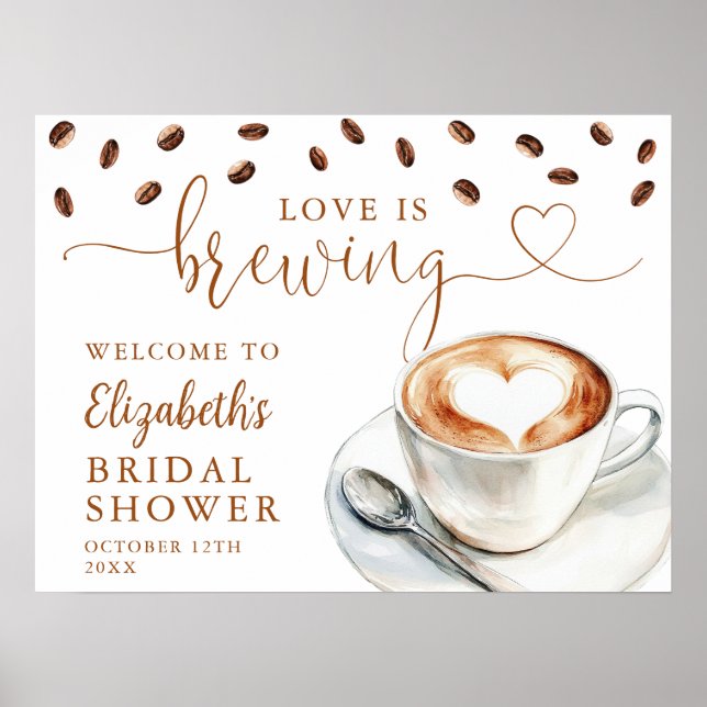 Poster Love Is Brewing Bridal Shower Welcome Sign (Frente)