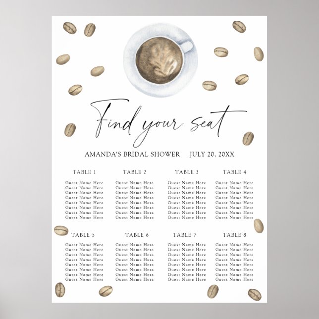 Poster Love is brewing Wedding seating chart (Frente)