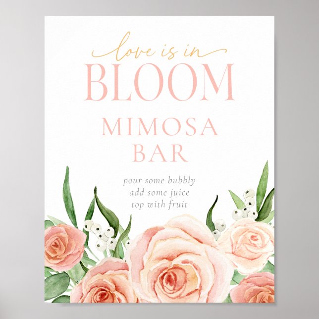Poster Love Is In Bloom Mimosa Bar Drink Station Sign (Frente)