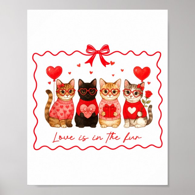 Poster Love Is In The Fur Cat Lovers Valentines Cute Cats (Frente)