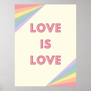 Poster Love is Love Pastel Rainbow Design - Orgulho LGBTQ